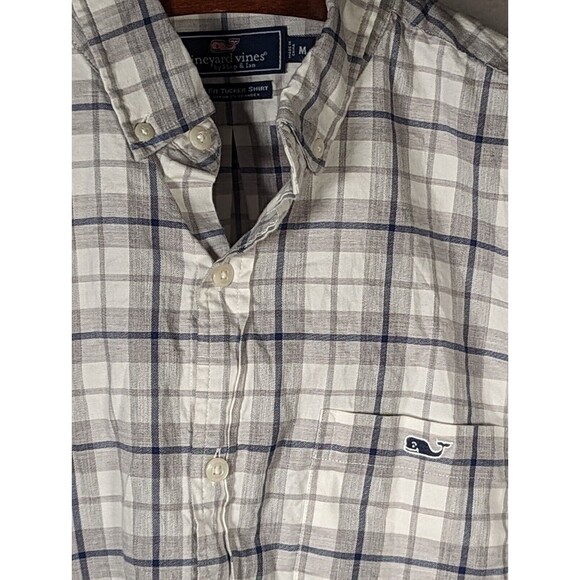 VINEYARD VINES Plaid Slim Fit Tucker Shirt Mens M Blue / Gray / White - Picture 5 of 8